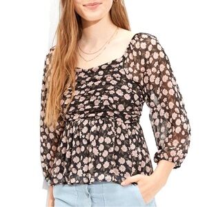 American Eagle Outfitters Black Floral Blouse